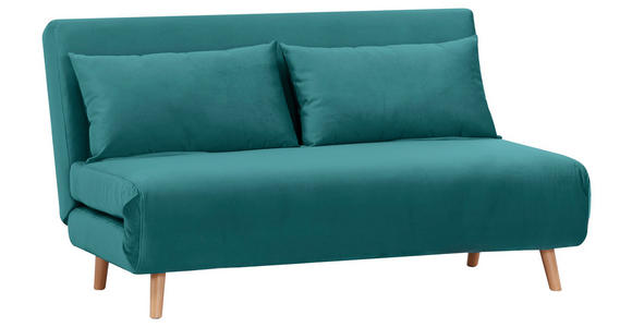 SCHLAFSOFA Samt Petrol - Petrol/Naturfarben, Design, Holz/Textil (141/81/90cm) - Carryhome