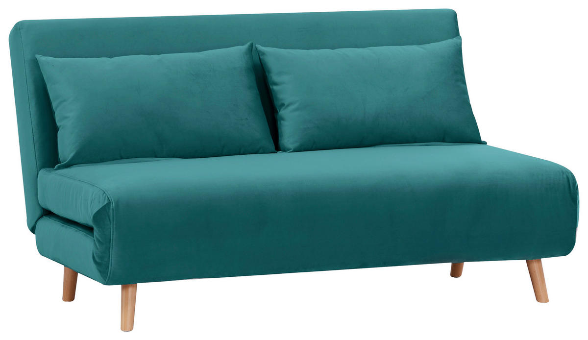 SCHLAFSOFA Samt Petrol  - Petrol/Naturfarben, Design, Holz/Textil (141/81/90cm) - Carryhome