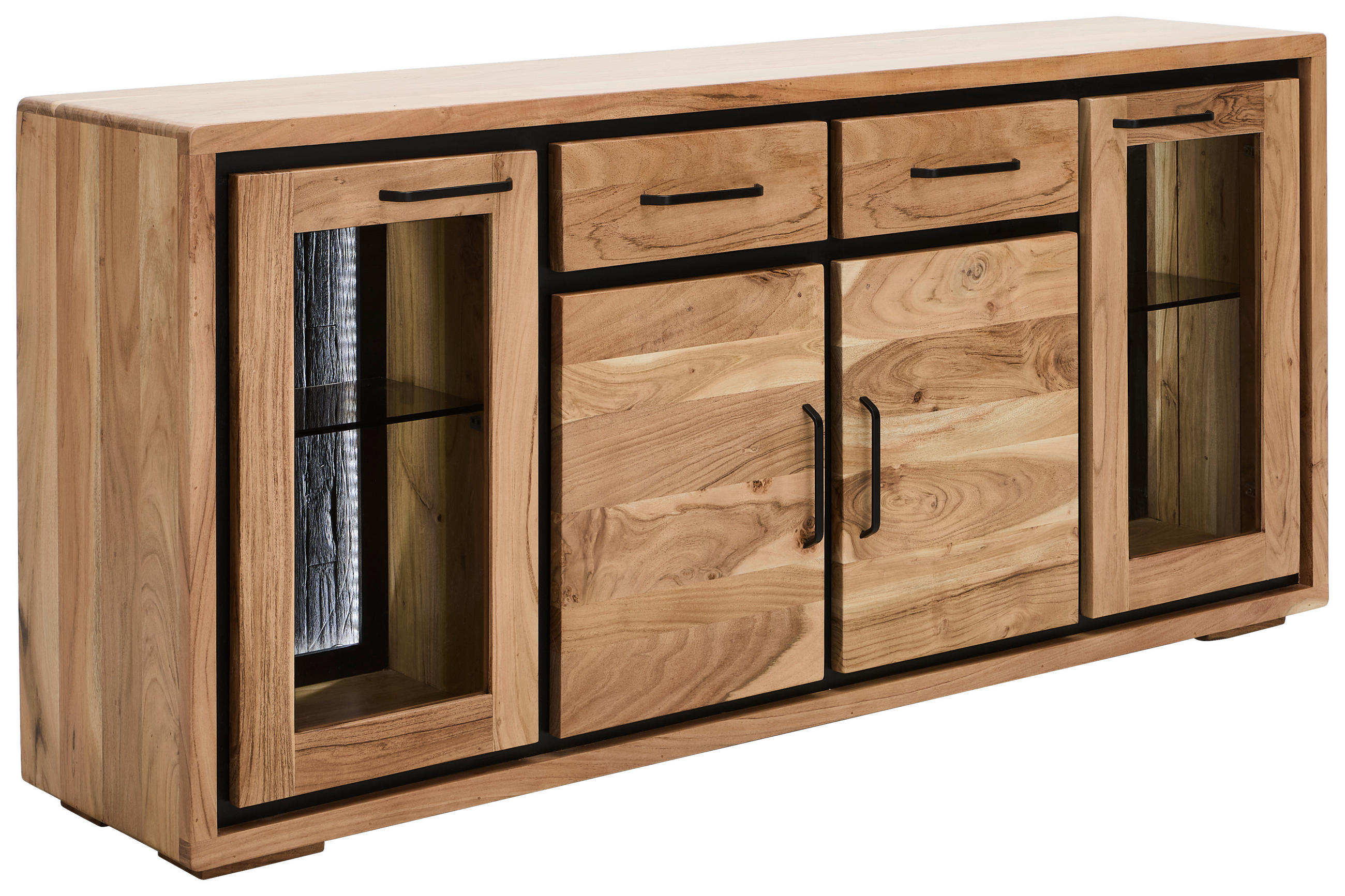 SIDEBOARD 170/80/40 cm  in Schwarz, Akaziefarben  - Schwarz/Akaziefarben, LIFESTYLE, Glas/Holz (170/80/40cm) - Landscape
