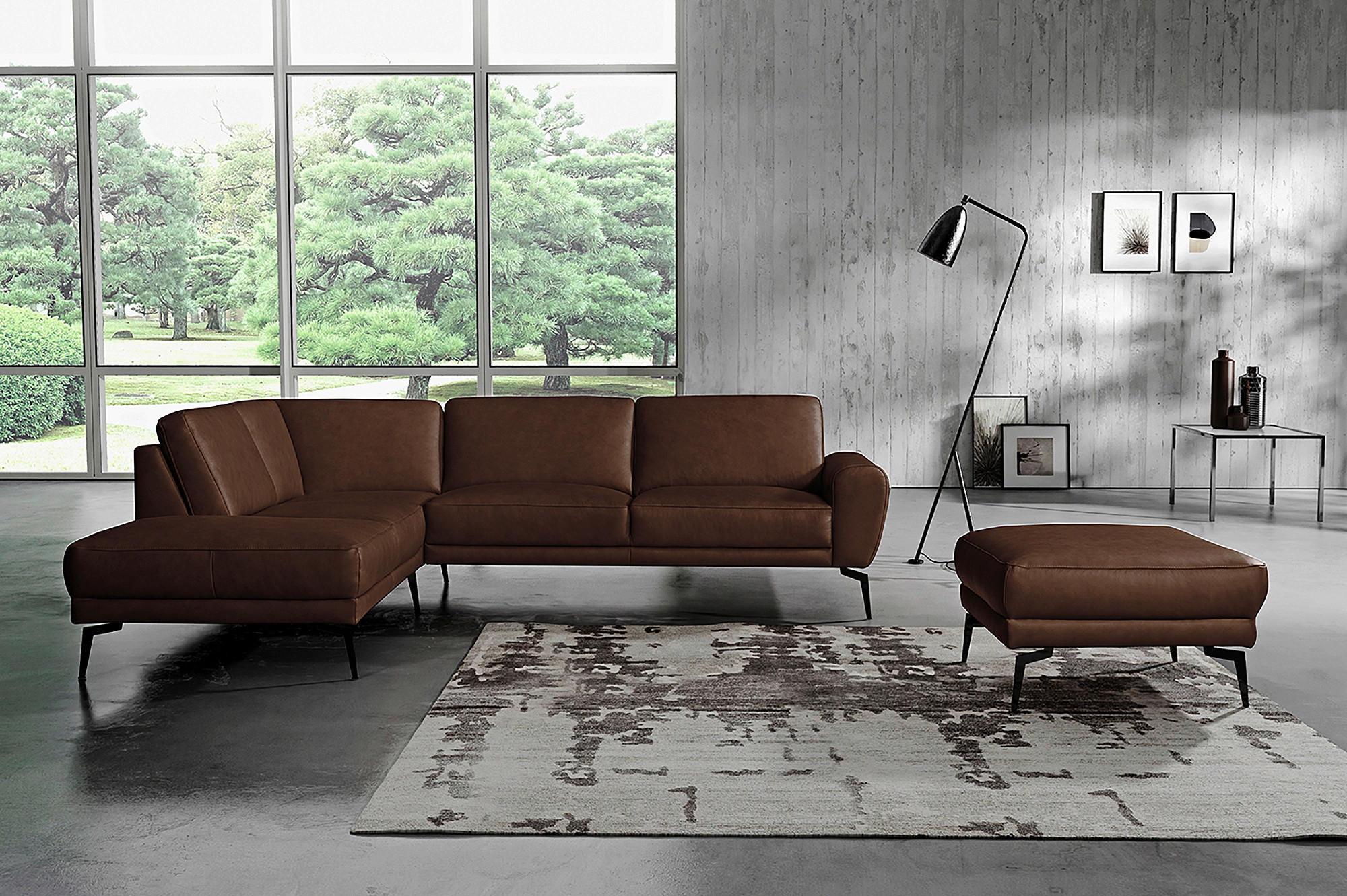ECKSOFA in Echtleder Dunkelbraun  - Dunkelbraun/Schwarz, Design, Leder/Metall (250/273cm) - Livetastic