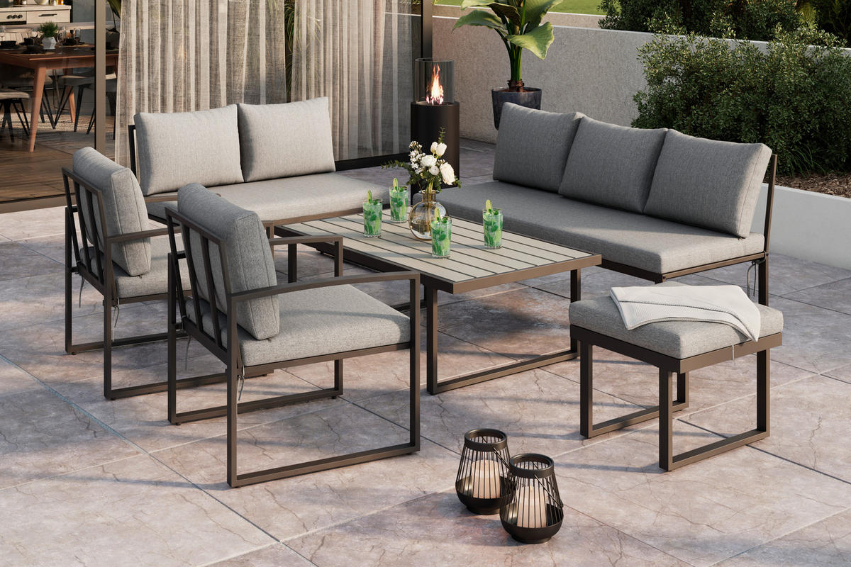 LOUNGEGARNITUR   125/47/70 cm  - Dunkelgrau, Modern, Holzwerkstoff/Textil (125/47/70cm) - Ambia Garden