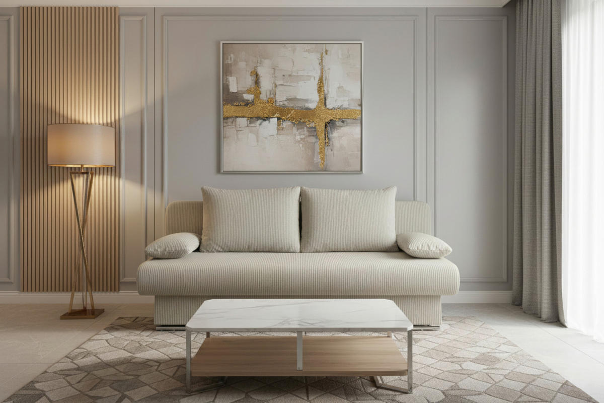 SCHLAFSOFA Cord Creme Rückenkissen, Armlehnenkissen, Bettkasten, Schlaffunktion, Rücken echt, Stauraum, Liegefläche im Originalstoff  - Chromfarben/Creme, Design, Kunststoff/Textil (193/85/86cm) - P & B