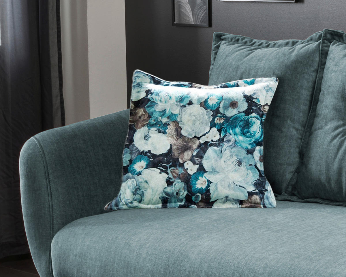 3-SITZER-SOFA in Velours Blau, Multicolor  - Blau/Buchefarben, Modern, Holz/Textil (236/94/103cm) - Livetastic