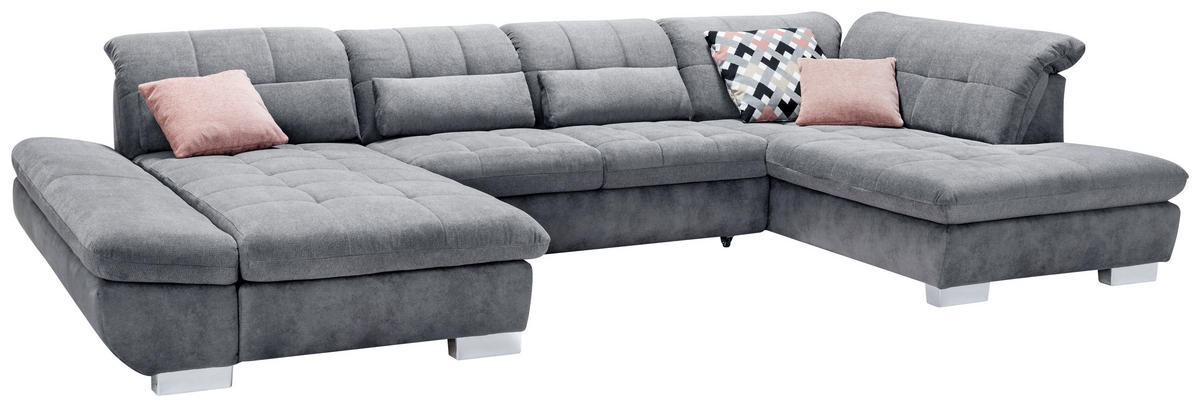 WOHNLANDSCHAFT in Mikrofaser Grau  - Chromfarben/Grau, Design, Kunststoff/Textil (204/350/211cm) - Xora