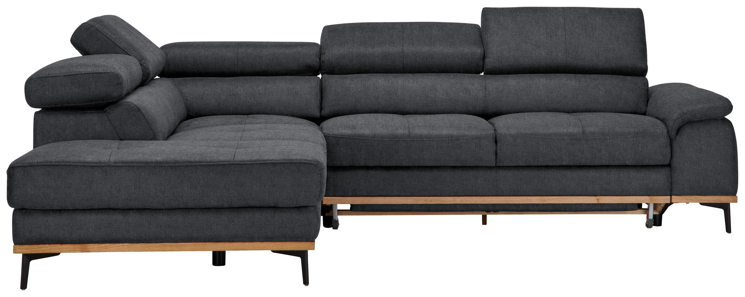 ECKSOFA Dunkelgrau Webstoff  - Dunkelgrau/Schwarz, Natur, Holz/Textil (226/282cm) - Novel