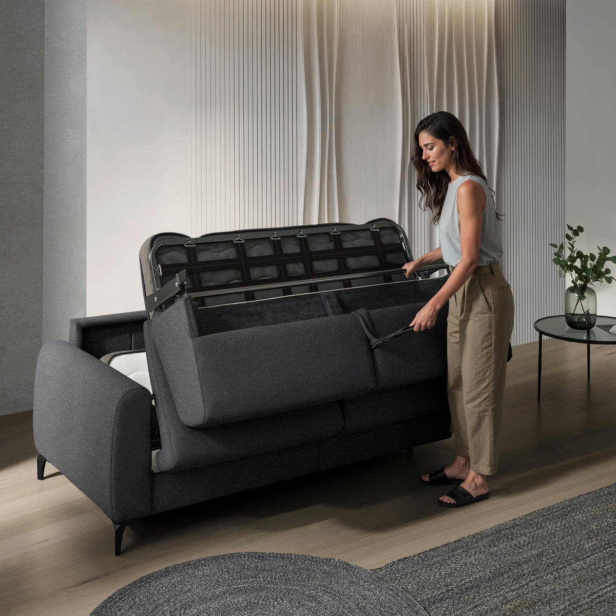 SCHLAFSOFA Flachgewebe Anthrazit  - Anthrazit/Schwarz, Konventionell, Holz/Textil (203/88/102cm) - Novel