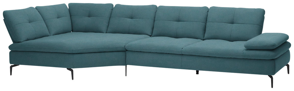 ECKSOFA in Flachgewebe Hellblau  - Schwarz/Hellblau, Design, Textil/Metall (157/344cm) - Chilliano