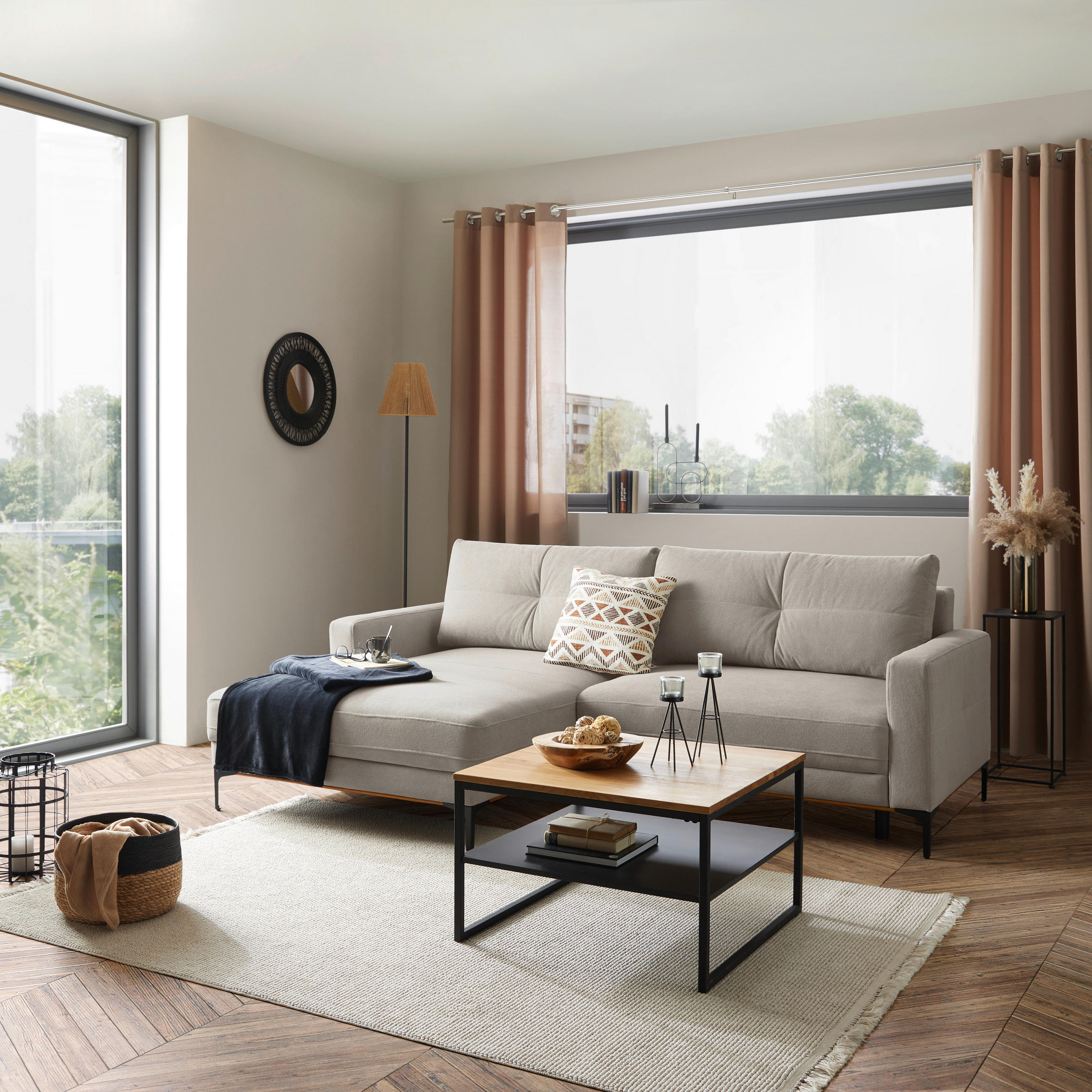 ECKSOFA Beige  - Beige/Schwarz, MODERN, Textil/Metall (162/238cm) - Ondega