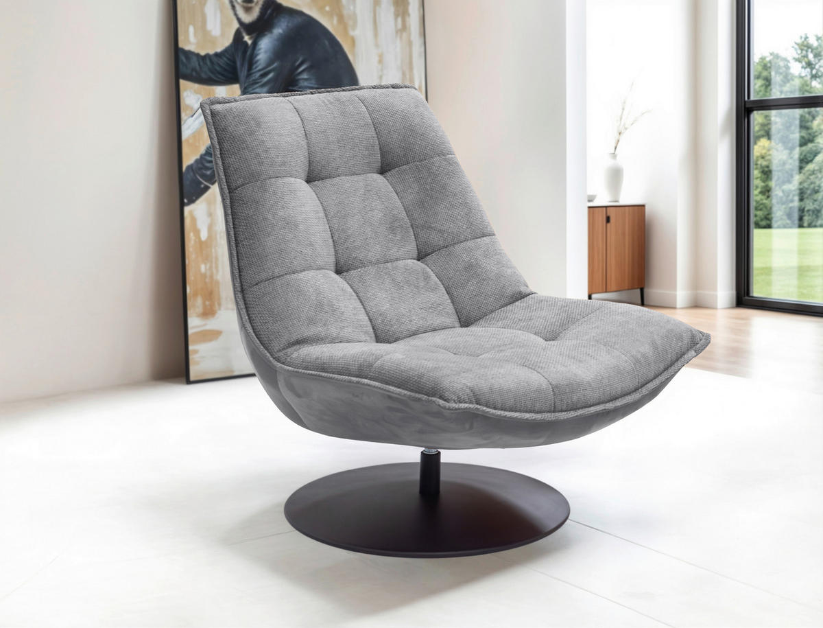 SESSEL in Struktur, Velours Grau  - Schwarz/Grau, Design, Textil/Metall (94/97/106cm) - Livetastic