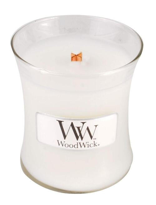 MIRISNA SVEĆA  bela  - bela, Osnovno, staklo/drvo (10/11/10cm) - WoodWick