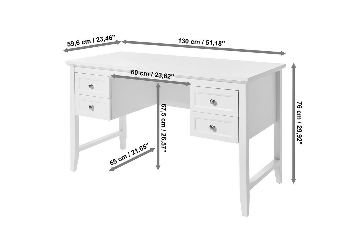SCHREIBTISCH 130/59,6/76 cm  in Weiss  - Weiss/Alufarben, Modern, Holzwerkstoff/Metall (130/59,6/76cm) - Novel