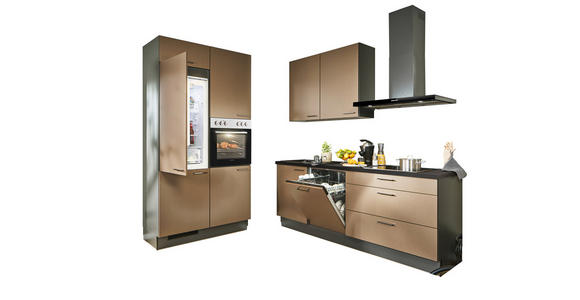 ECKKÜCHE 120/220 cm in Graphitfarben, Schwarz, Bronzefarben - Schwarz/Graphitfarben, Design, Holzwerkstoff/Metall (120/220cm) - Xora