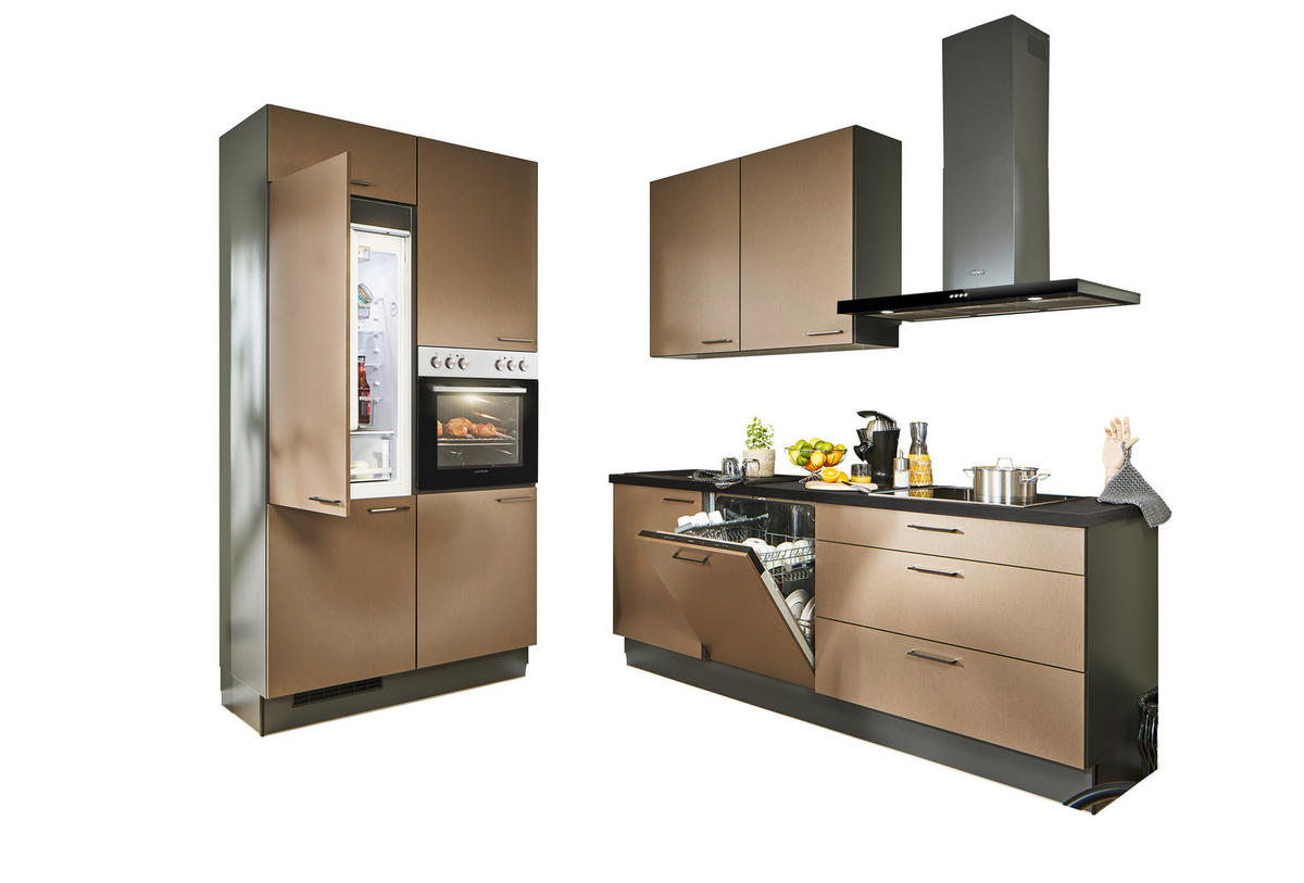 ECKKÜCHE 120/220 cm  in Graphitfarben, Schwarz, Bronzefarben  - Schwarz/Graphitfarben, Design, Holzwerkstoff/Metall (120/220cm) - Xora