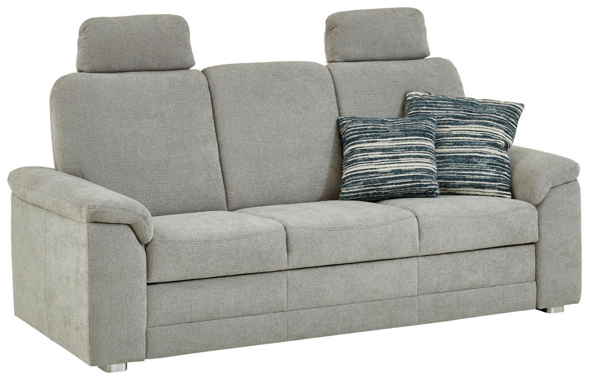 3-SITZER-SOFA Chenille Hellgrau  - Hellgrau/Alufarben, Konventionell, Textil/Metall (208/96/89cm) - Beldomo Comfort