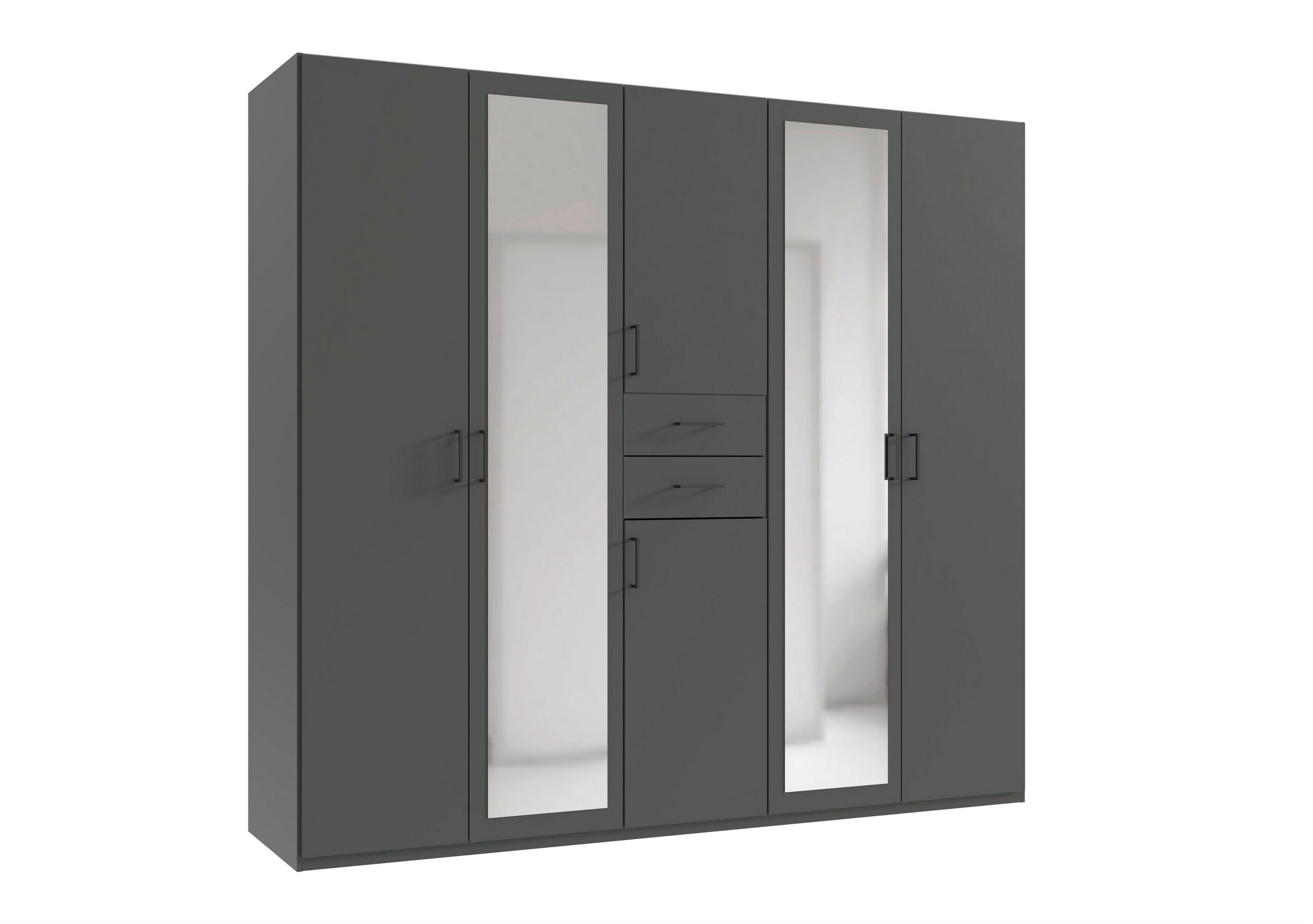 KLEIDERSCHRANK 225/208/58 cm,  in Graphitfarben, 6 Tür(en)  - Graphitfarben/Schwarz, MODERN, Glas/Holz (225/208/58cm) - P & B
