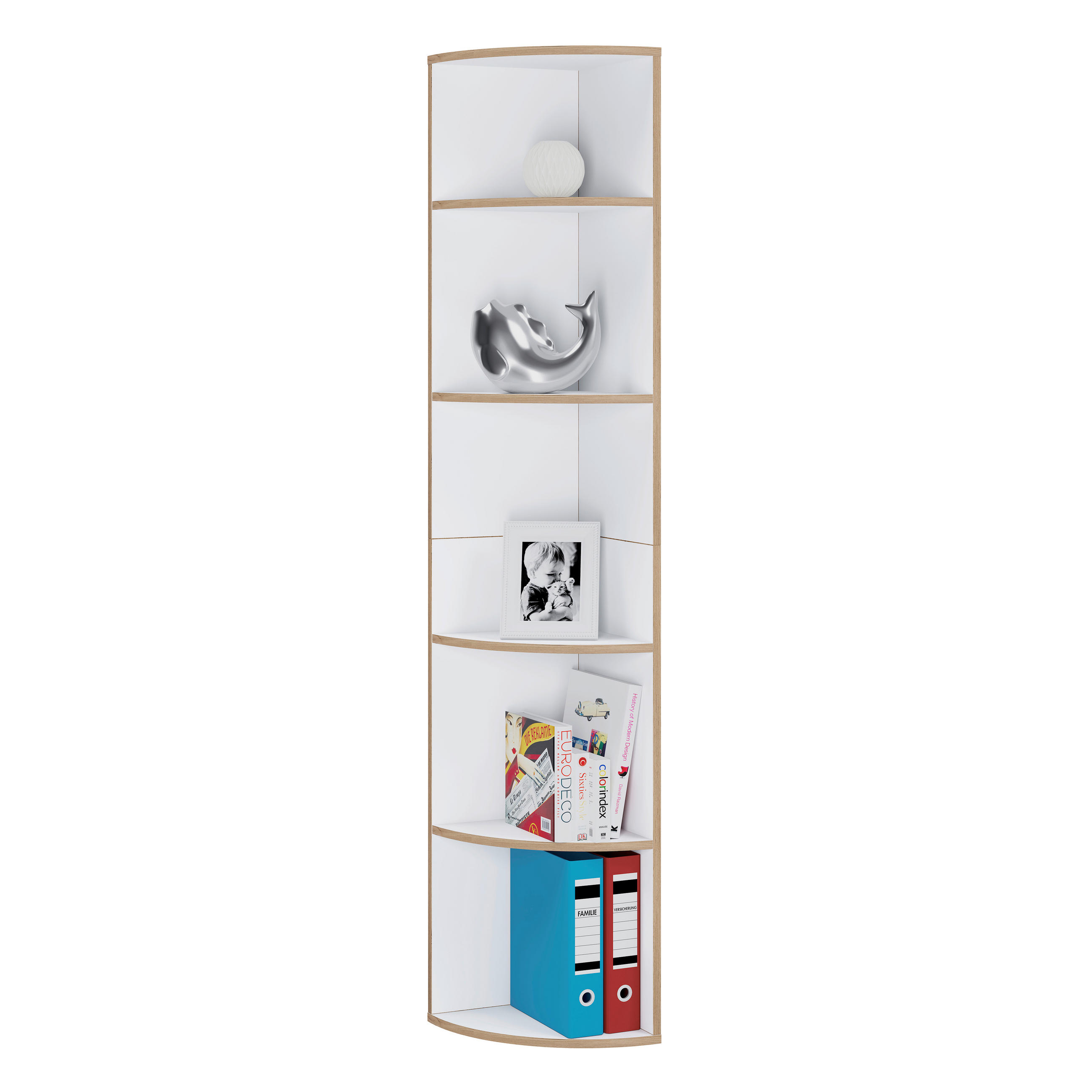 Etajeră De Colț 33/183/33 cm, alb, stejar miere,  - stejar miere/alb, Design, plastic/material pe bază de lemn (33/183/33cm) - Livetastic
