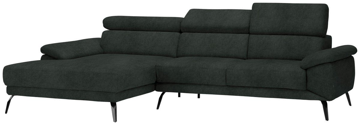 ECKSOFA in Velours Dunkelgrün  - Dunkelgrün/Schwarz, Design, Textil/Metall (187/295cm) - Novel