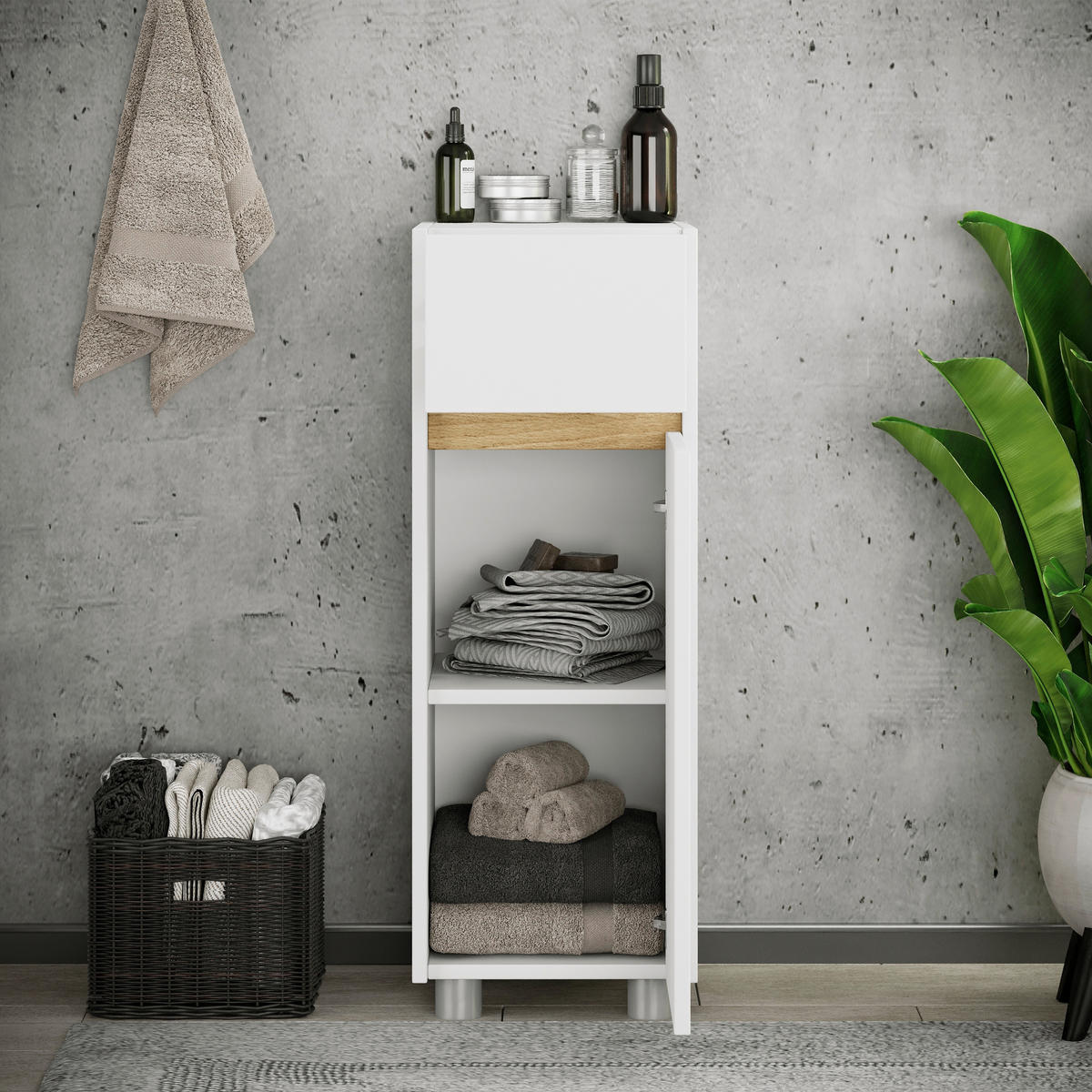 MIDISCHRANK 30/85/33 cm  - Honigeiche/Silberfarben, Trend, Holzwerkstoff/Kunststoff (30/85/33cm) - MID.YOU