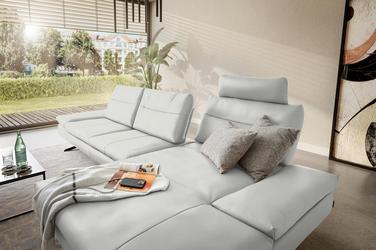 ECKSOFA in Echtleder Creme  342/158 cm  - Creme/Schwarz, MODERN, Leder/Metall (342/158cm) - Chilliano