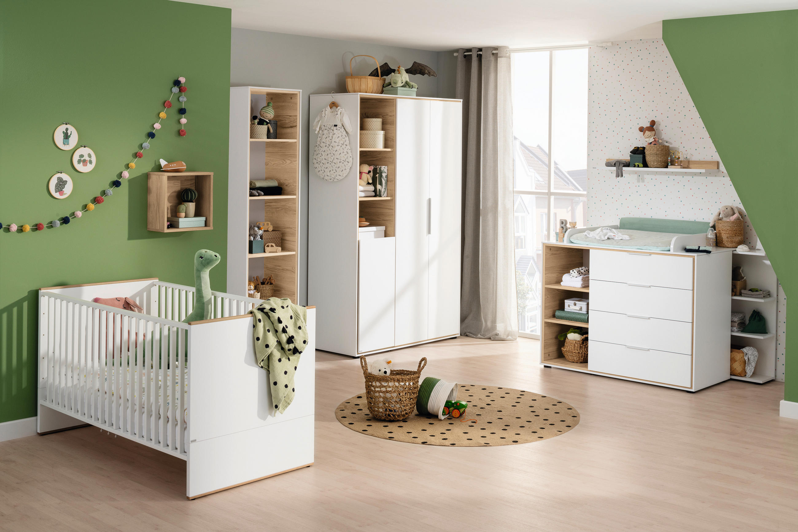 BABYKLEIDERSCHRANK Lieven Weiß, Eichefarben - Eichefarben/Weiß, Basics, Holzwerkstoff (125,9/203,6/54,8cm) - Paidi