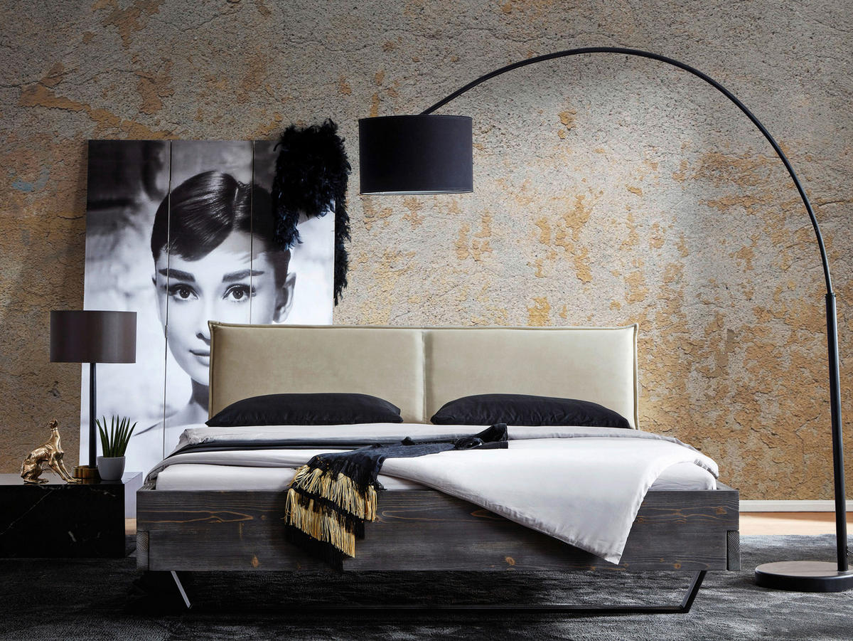 BALKENBETT 180/200 cm  in Grau, Schwarz, Beige   - Beige/Schwarz, Modern, Holz/Textil (180/200cm) - Livetastic