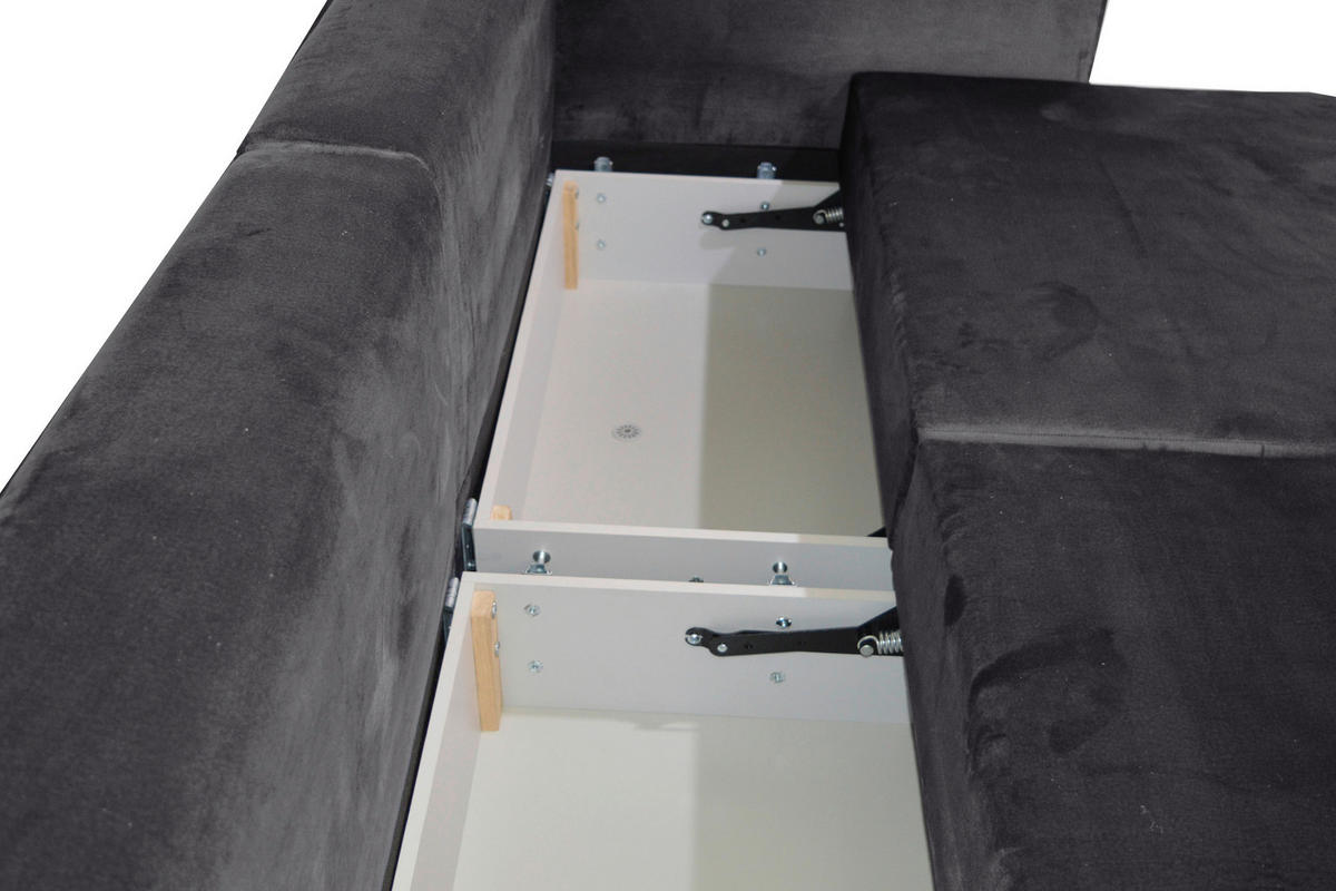 BIGSOFA in Velours Anthrazit  - Anthrazit/Schwarz, Design, Kunststoff/Textil (256/88/120cm) - home24