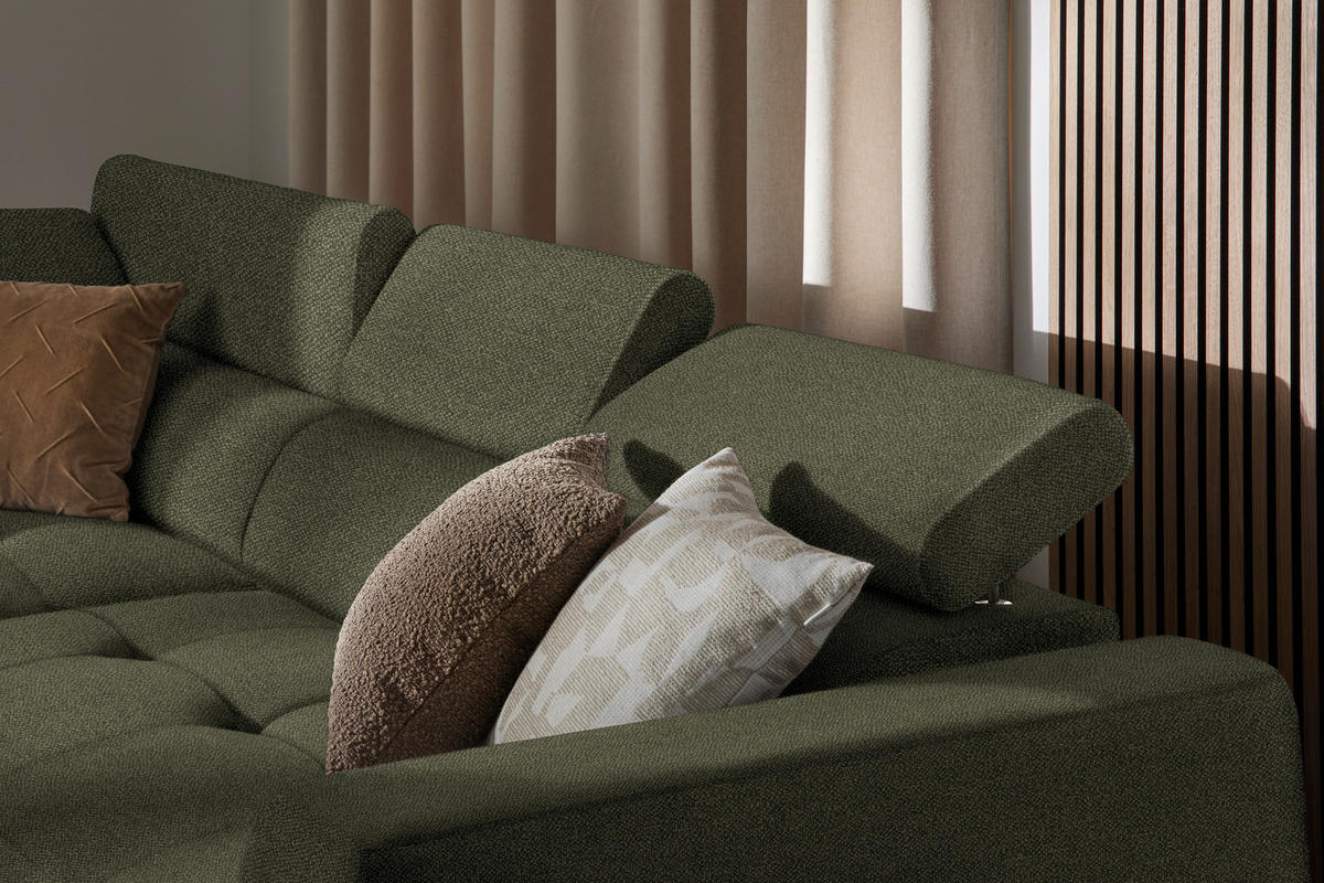 ECKSOFA in Struktur Olivgrün  - Schwarz/Olivgrün, Design, Kunststoff/Textil (205/284cm) - MID.YOU