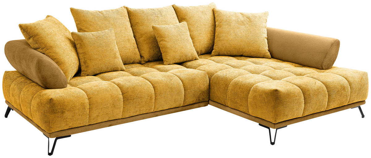 ECKSOFA Currygelb Chenille Zierkissen, Rückenkissen, Rücken echt  - Currygelb/Schwarz, MODERN, Textil/Metall (262/184cm) - MID.YOU