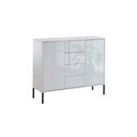 KOMODA, bílá, vysoce lesklá bílá, 105,5/86/33 cm - bílá/antracitová, Moderní, kov/kompozitní dřevo (105,5/86/33cm) - MID.YOU