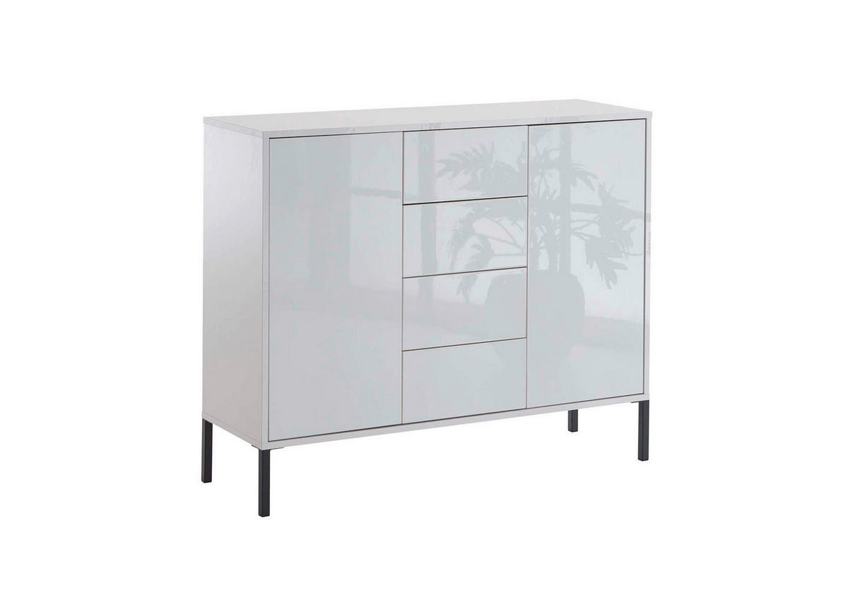 KOMODA, bílá, vysoce lesklá bílá, 105,5/86/33 cm - bílá/antracitová, Moderní, kov/kompozitní dřevo (105,5/86/33cm) - MID.YOU