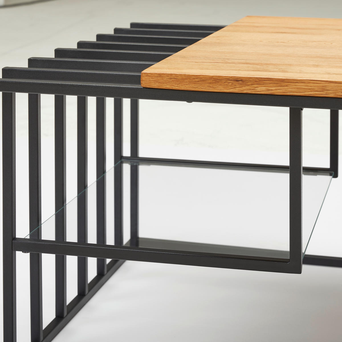 COUCHTISCH Eiche massiv Klarglas rechteckig Schwarz, Eichefarben  - Eichefarben/Schwarz, MODERN, Glas/Holz (120/40/60cm) - MID.YOU