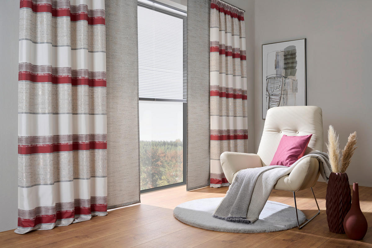 VORHANGSTOFF per lfm halbtransparent  - Rot, KONVENTIONELL, Textil (140cm) - Esposa