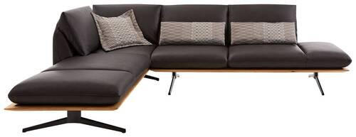 ECKSOFA in Echtleder Braun  - Schwarz/Braun, Design, Leder/Holz (205/282cm) - Dieter Knoll