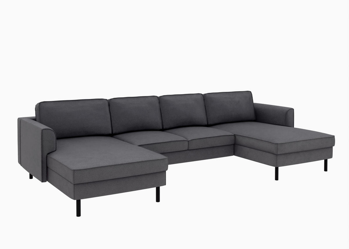 WOHNLANDSCHAFT Anthrazit Struktur  - Anthrazit/Schwarz, MODERN, Textil/Metall (161/306/161cm) - Trendmanufaktur