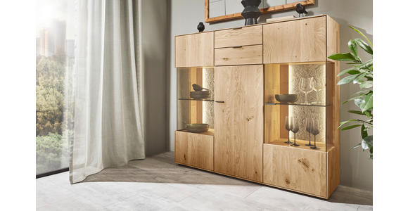 HIGHBOARD Wildeiche  136,9/138,3/37,1 cm  - Wildeiche/Schwarz, Natur, Glas/Holz (136,9/138,3/37,1cm) - Valnatura
