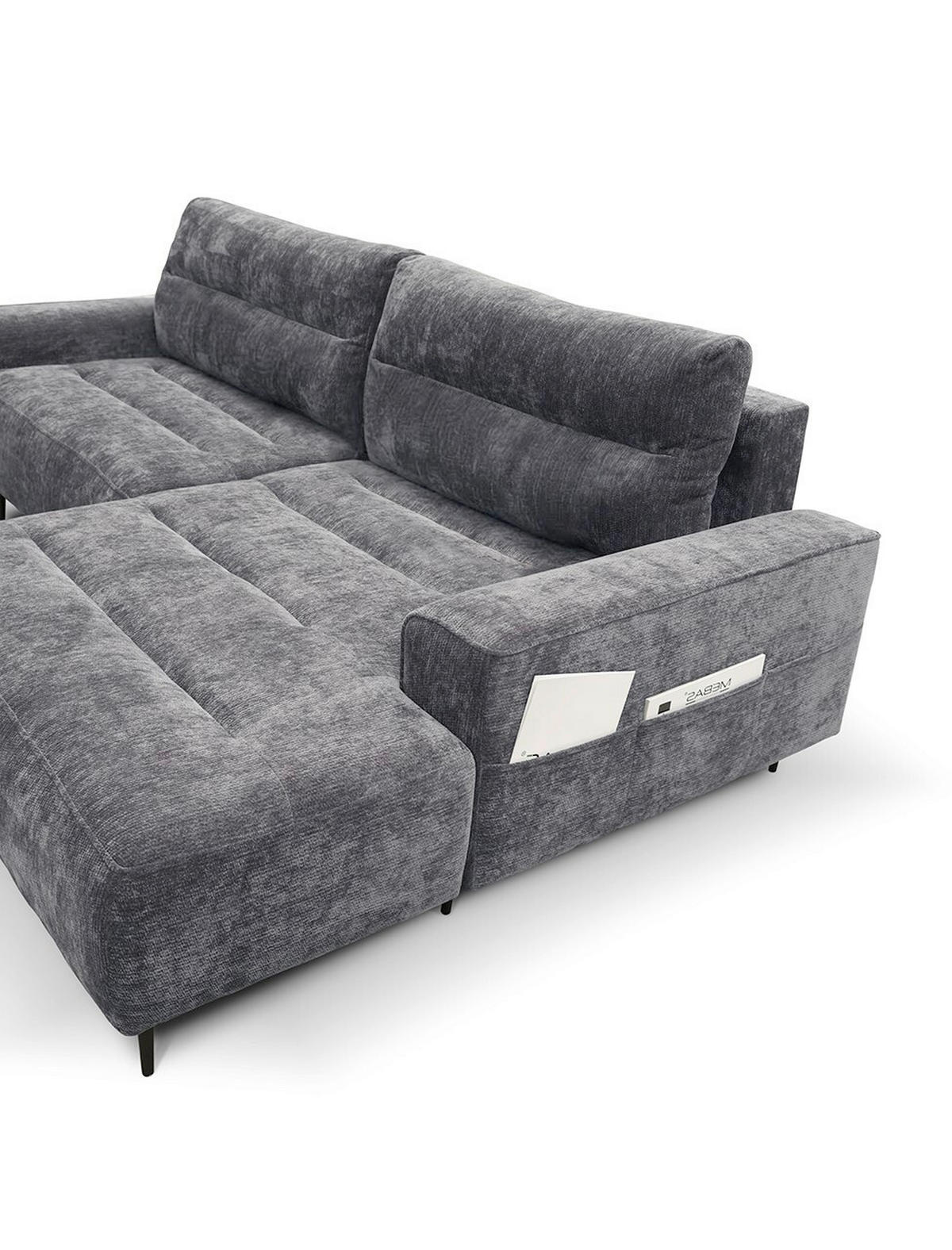 ECKSOFA PABLO Grau Struktur Rückenkissen, Bettkasten  - Schwarz/Grau, Design, Holz/Textil (260/160cm) - MID.YOU