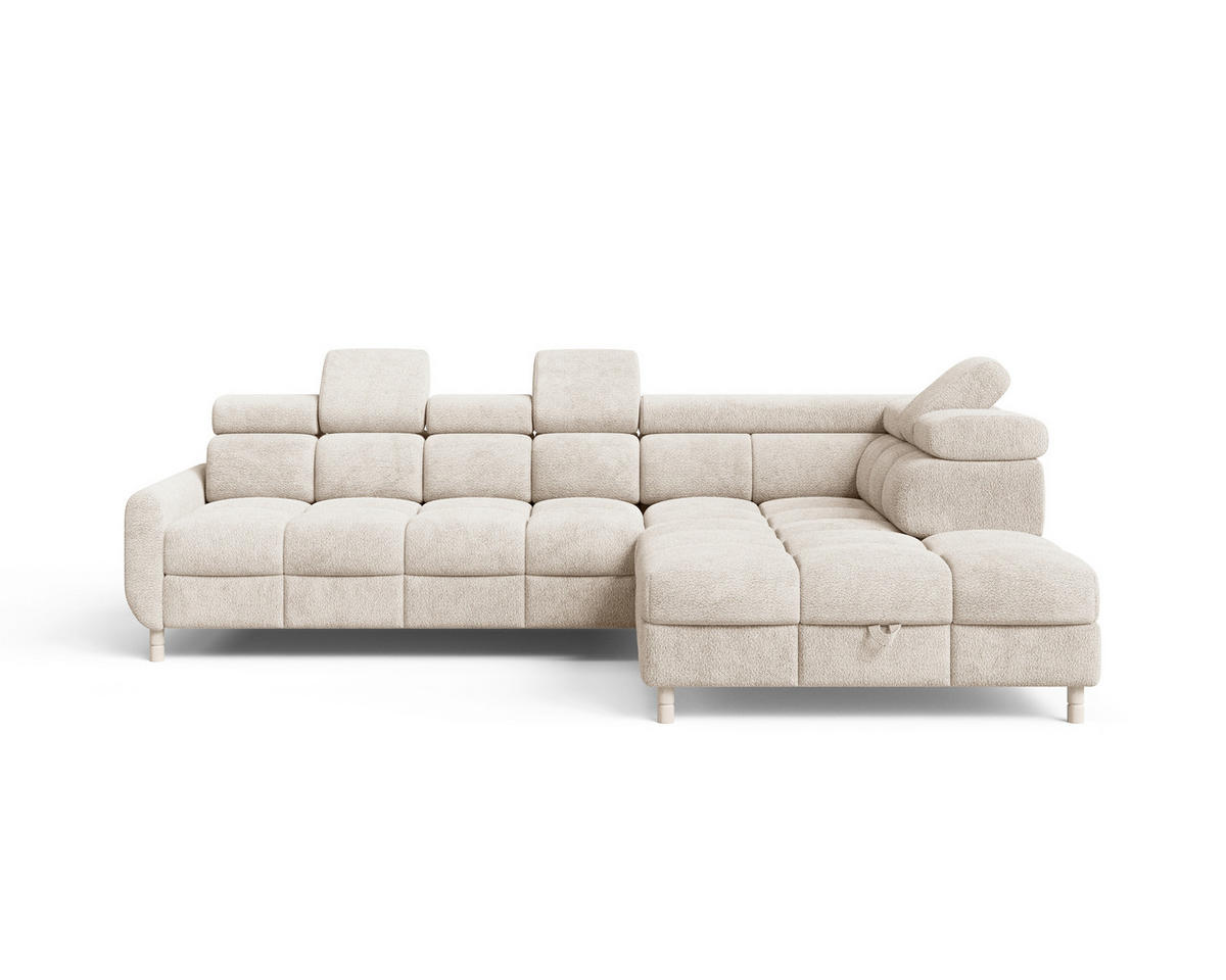 ECKSOFA BUN in Bouclé Beige  - Elfenbein/Beige, Design, Holz/Textil (276/209cm) - MID.YOU