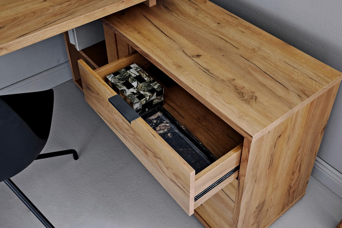 ECKSCHREIBTISCH 150/120/76 cm  in Anthrazit, Eichefarben  - Eichefarben/Anthrazit, MODERN, Holzwerkstoff/Metall (150/120/76cm) - Livetastic
