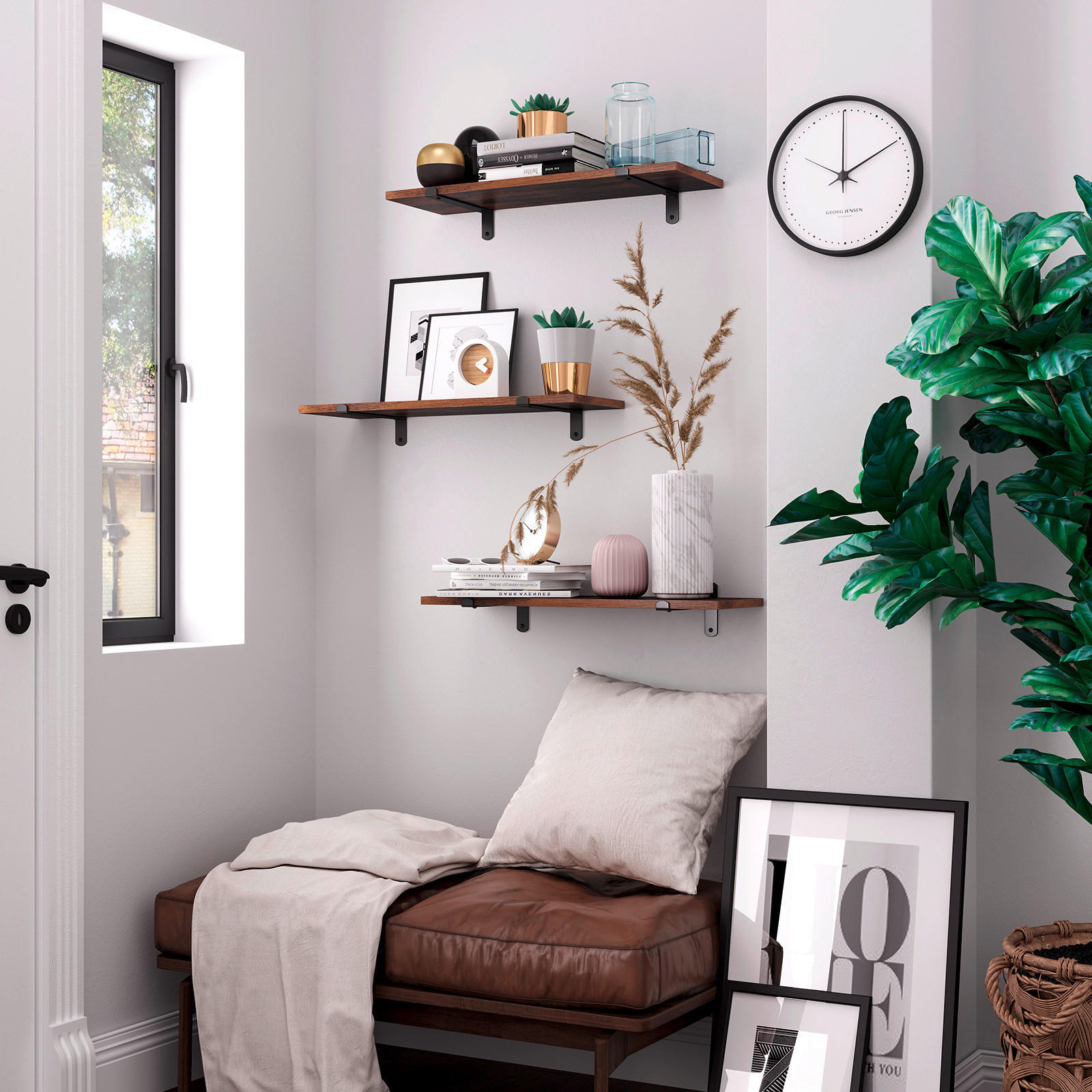 Thumbnail - Boxxx Wandboardset Songmics, Braun, Schwarz, Metall, Holzwerkstoff, 2-teilig, Vintage, 60x7x20 cm, Wohnzimmer, Regale, W...