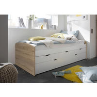 AUSZIEHBETT 90/200 cm,  in Weiß, Sonoma Eiche,  - Schwarz/Weiß, Basics, Holzwerkstoff/Kunststoff (90/200cm) - MID.YOU