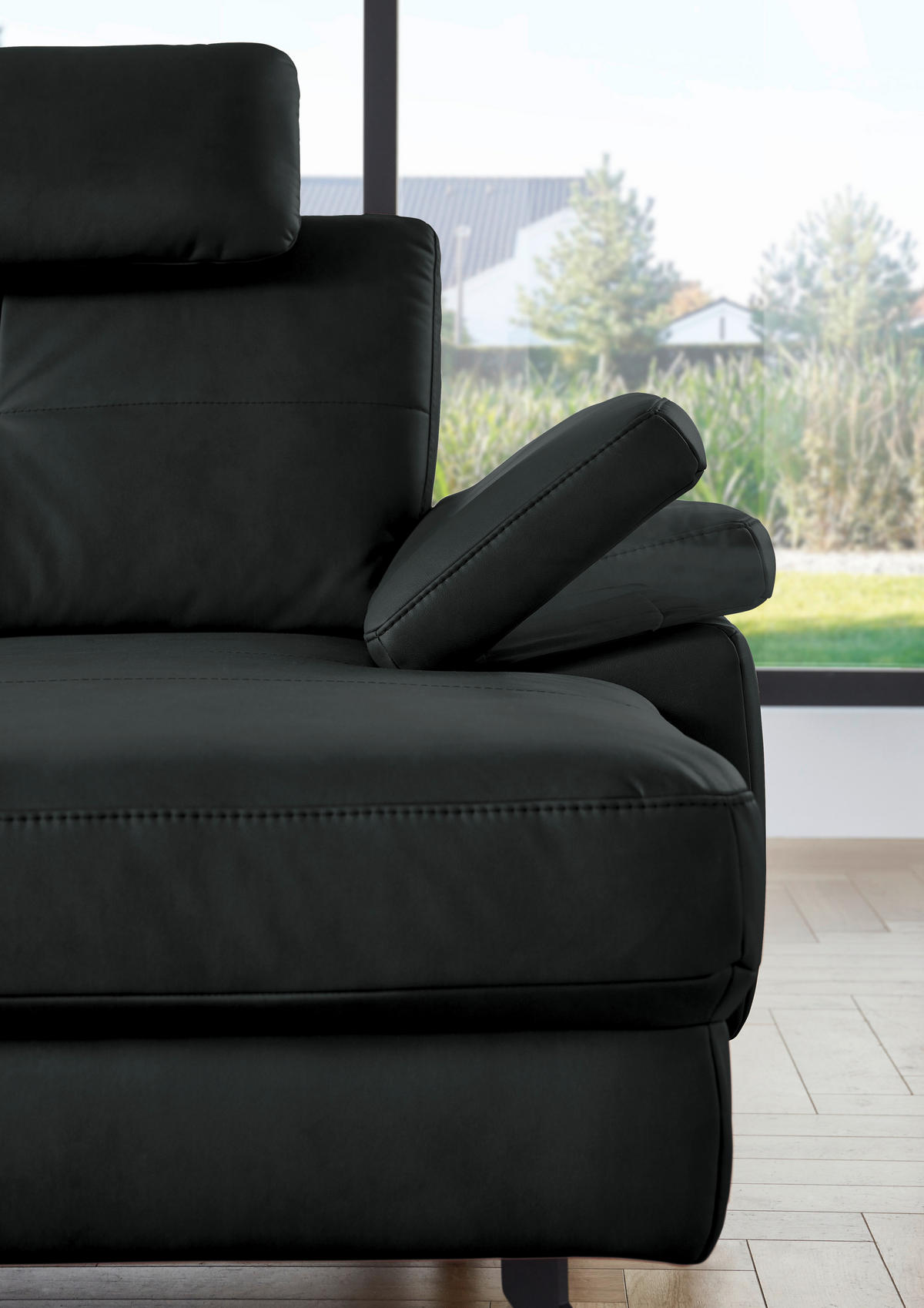 SOFFA i läderimitation, mikrofiber antracit  - svart/antracit, Design, metall/textil (220/345cm) - Beldomo System