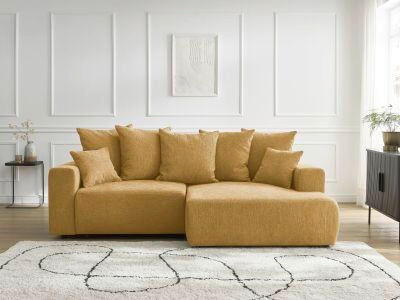ECKSOFA Ottomane rechts  ATILLA Gelb Struktur  - Gelb/Schwarz, MODERN, Kunststoff/Textil (244/149cm)