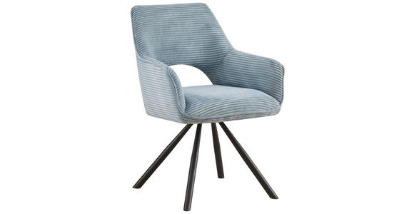 ARMLEHNSTUHL  Stoffauswahl, inklusive Armlehnen, Sitzfläche 180° drehbar, automatische Rückholfunktion Cord  - Schwarz/Hellblau, Design, Textil/Metall (60/85/63cm) - Hom`in