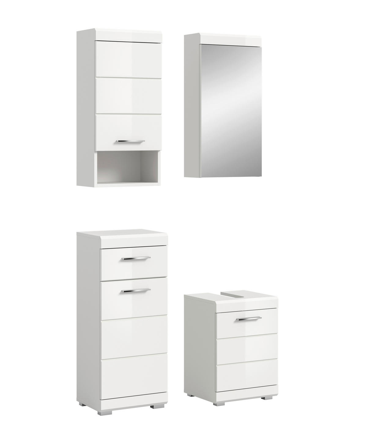 BADEZIMMER 4-teilig  in 92 cm  - Weiß Hochglanz/Silberfarben, Trend, Glas/Holzwerkstoff (92cm) - MID.YOU