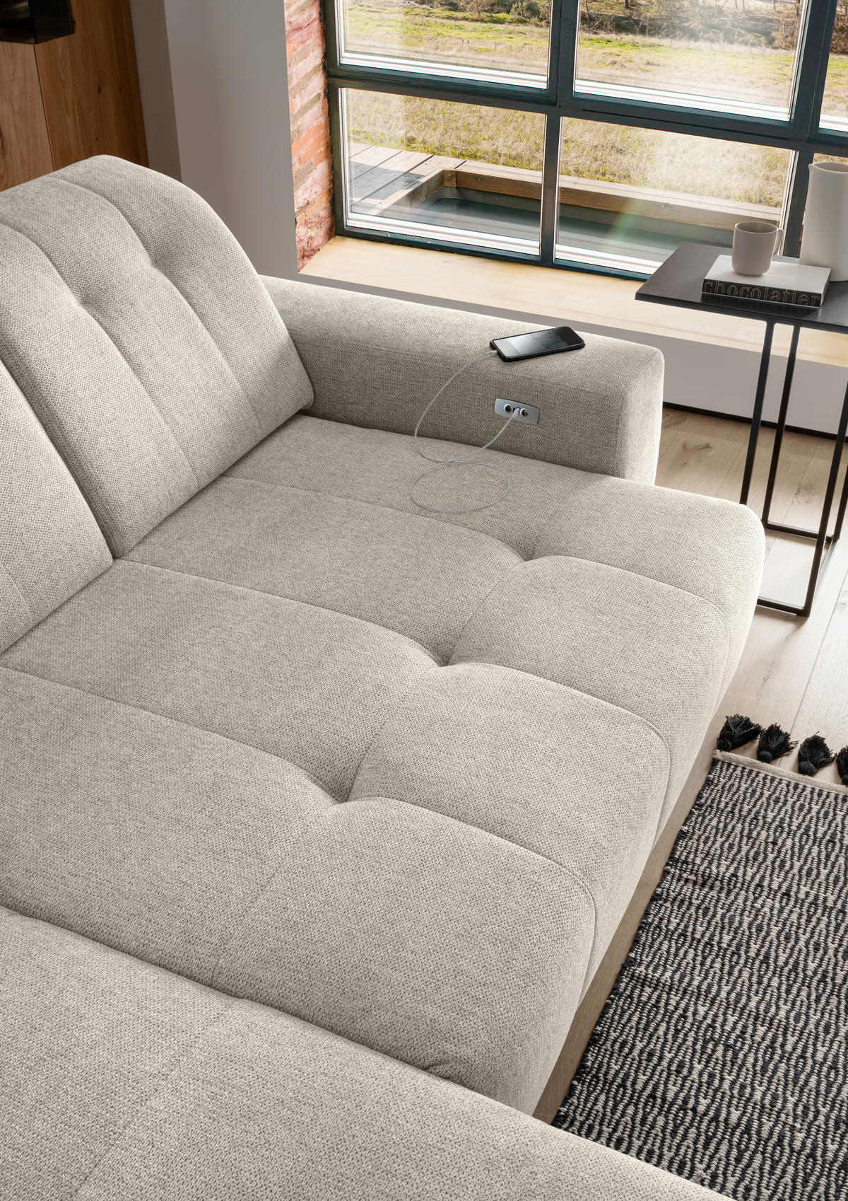ECKSOFA in Chenille Beige  - Beige/Schwarz, Modern, Textil/Metall (200/261cm) - Livetastic