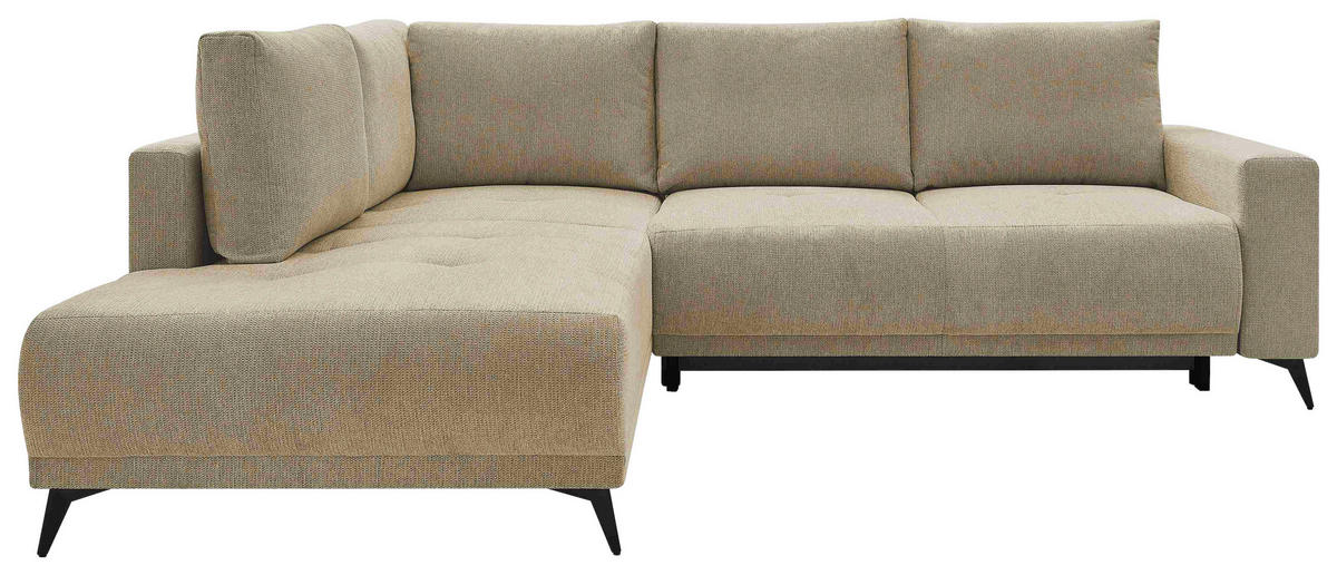 ECKSOFA RAFAEL Hellbraun Struktur Rückenkissen, Bettkasten  - Hellbraun/Schwarz, Design, Textil/Metall (218/269cm) - P & B