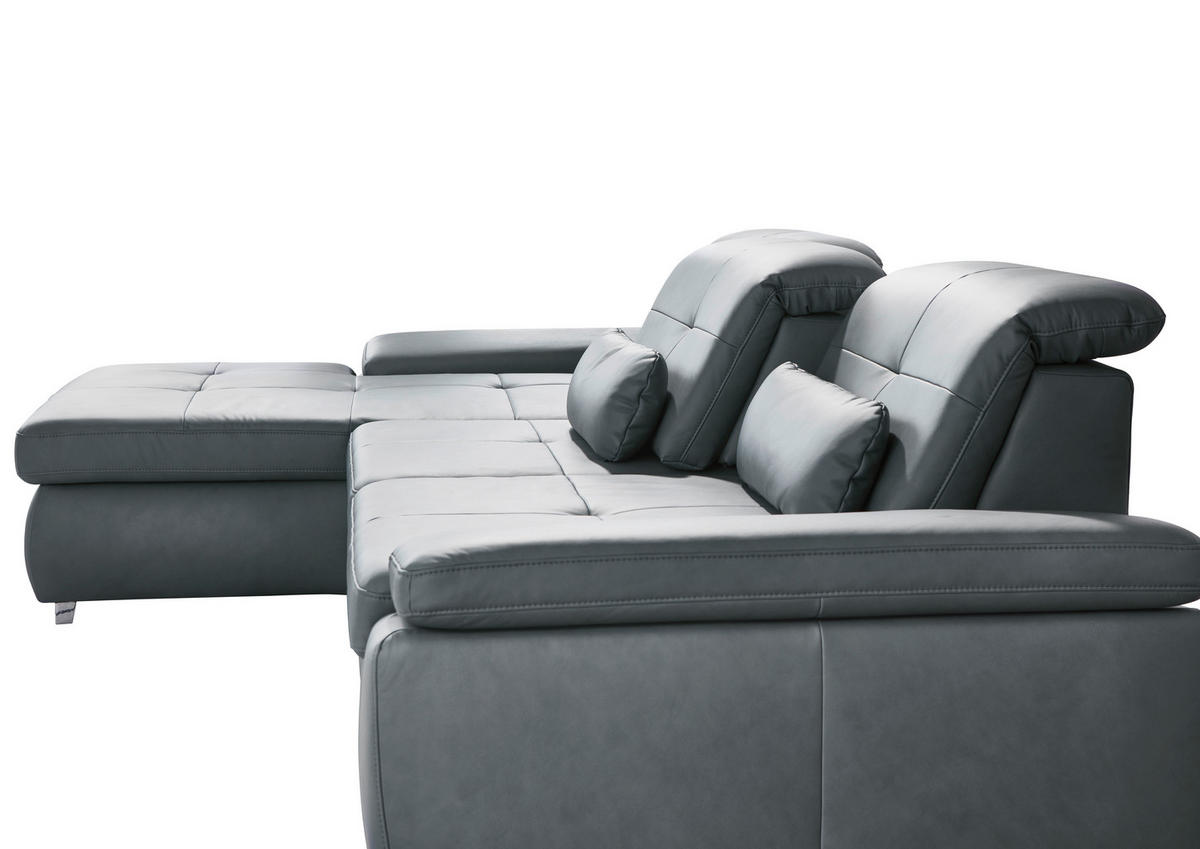 ECKSOFA in Echtleder Grau  - Alufarben/Grau, Design, Leder/Metall (195/309cm) - Beldomo Premium