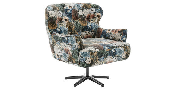 SESSEL Jacquard Blau, Rosa, Beige - Blau/Beige, KONVENTIONELL, Textil/Metall (83/97/87cm) - Cantus
