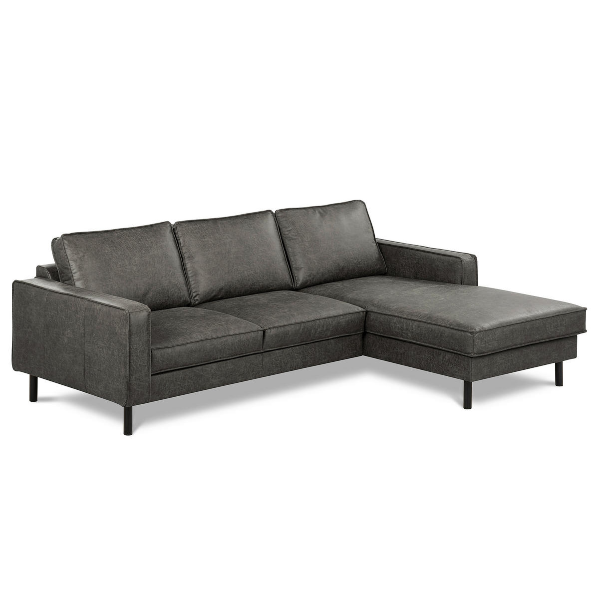 ECKSOFA Dunkelgrau Echtleder Lederlook Rücken echt  - Dunkelgrau/Schwarz, Design, Leder/Textil (166/238cm) - Livetastic