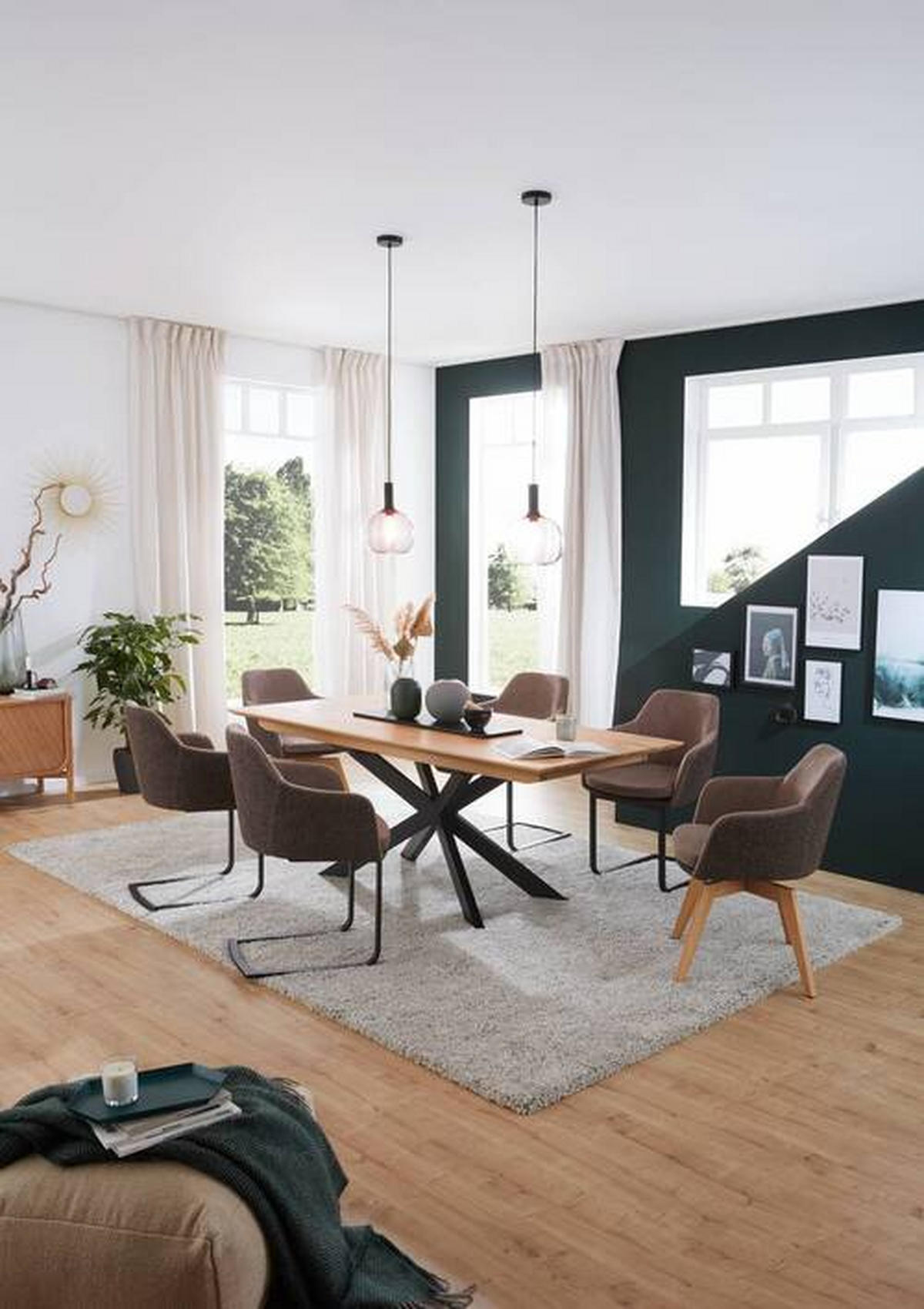 ESSTISCH in Holz 200/90/76 cm  - Eichefarben/Schwarz, Design, Holz/Metall (200/90/76cm) - Linea Natura